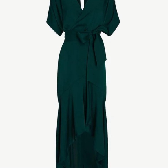 Express peacock emerald satin faux wrap gown - Picture 2 of 12